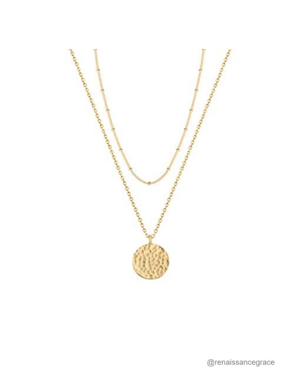 14K Gold Plated Layered Coin Pendant Necklace Set Hammered Circle Moon Dainty